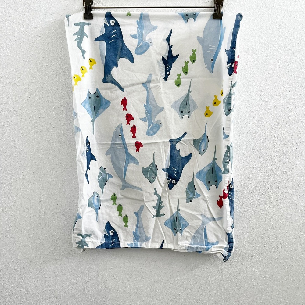 POTTERY BARN "Shark Bite" Cotton Sheet + Fitted Sheet Full Size